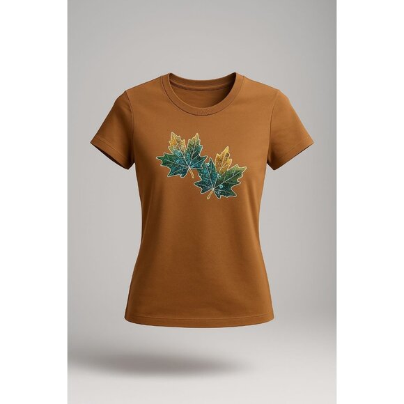 J.Crew Factory Collector's Tee Sequin Fall Leaves Graphic Tee Women's XS Mustard - Picture 1 of 16